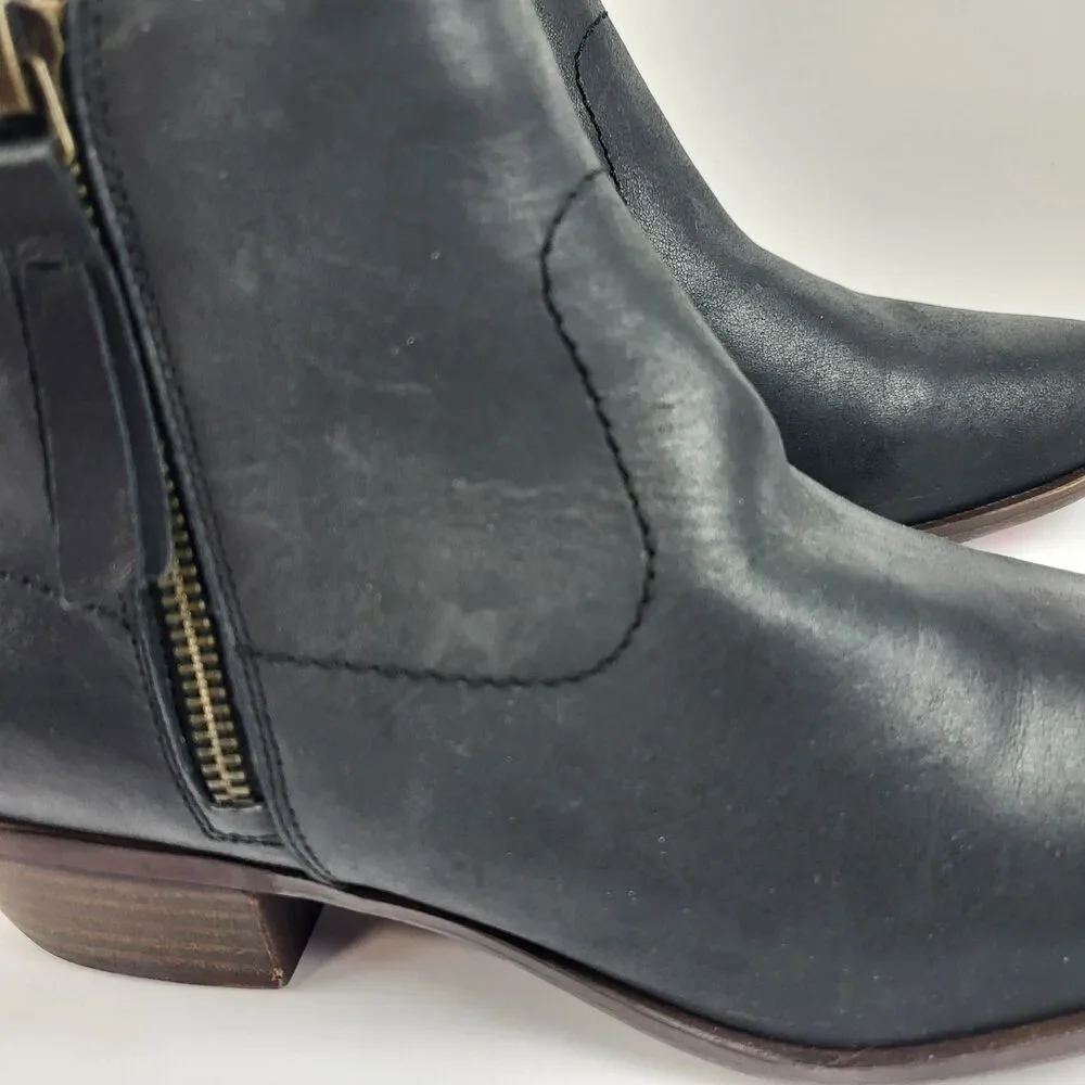 Lucky Brand Women’s Basel Side Zip Ankle charcoal black Leather Booties Size 9M